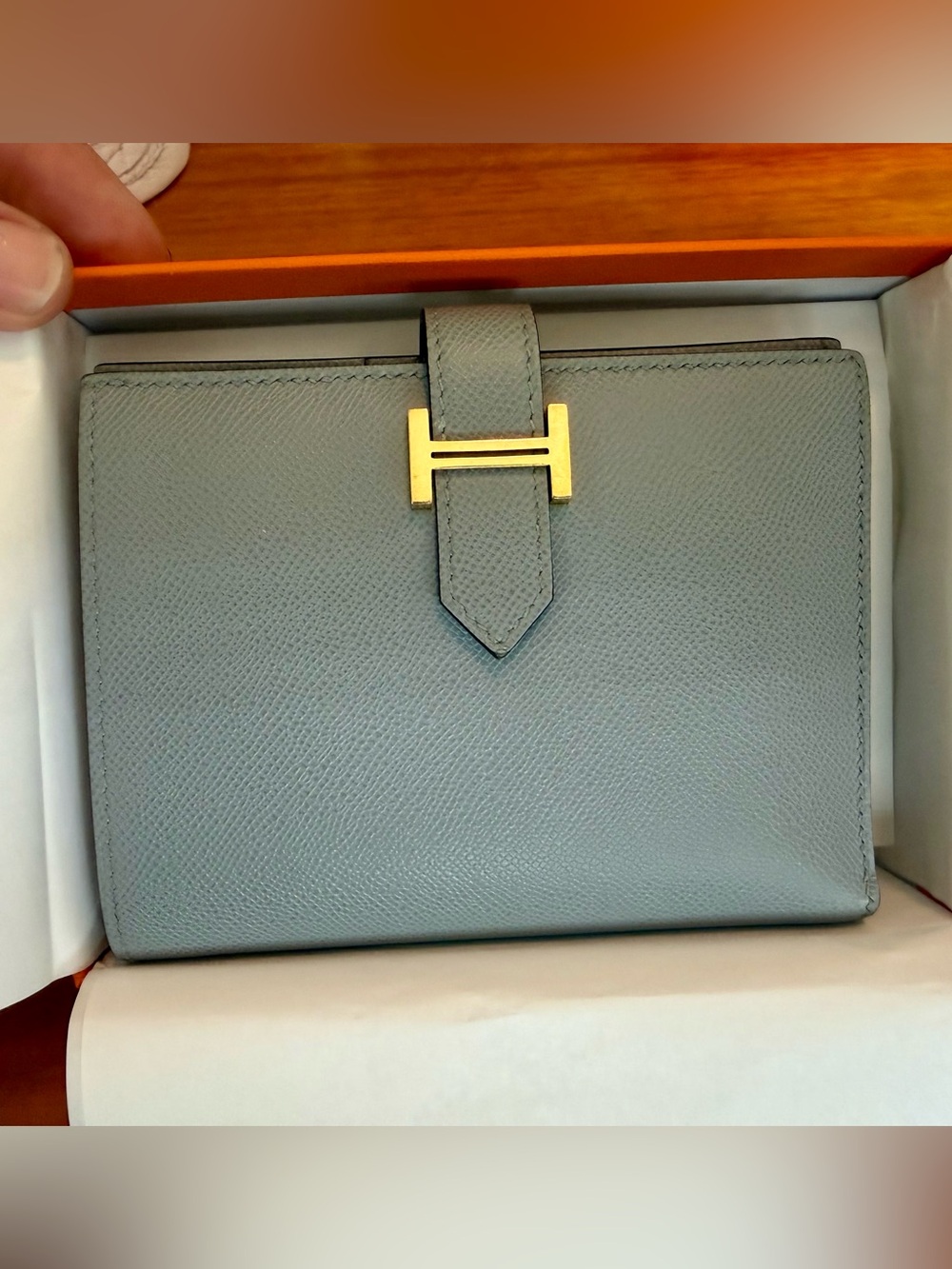 HERMÈS Wallet Béarn Compact Madame Calfskin PO GRIS PANTIN